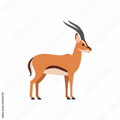 Illustration of a standing Impala with curved horns and a tan and brown coat