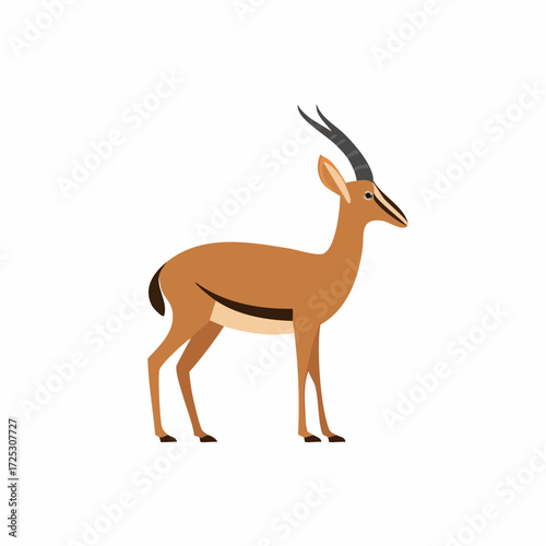 African gazelle antelope standing in side view flat vector illustration