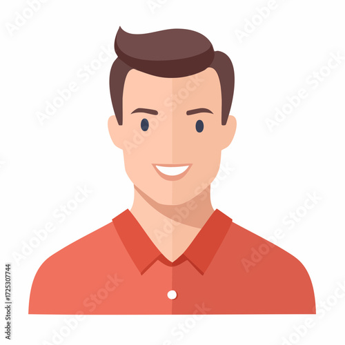 Smiling Man Avatar Portrait with Brown Hair and Red Shirt Flat Illustration