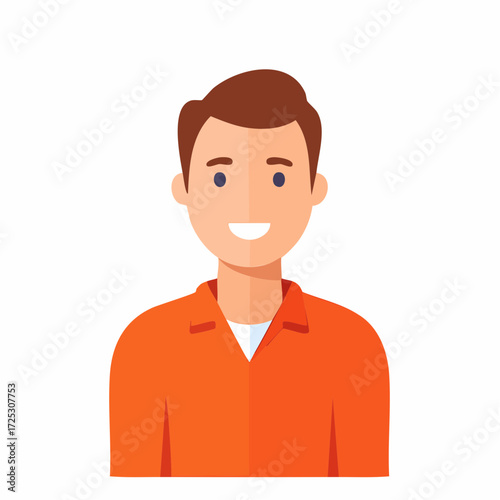 Friendly smiling man flat design vector illustration in orange shirt