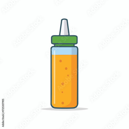 Sauce Bottle Container with Yellow Liquid Condiment, Ketchup or Mustard Illustration Icon with Outlines