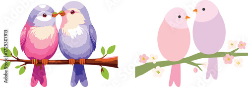 Adorable pair of love birds sitting together on a branch symbolizing romance and affection vector