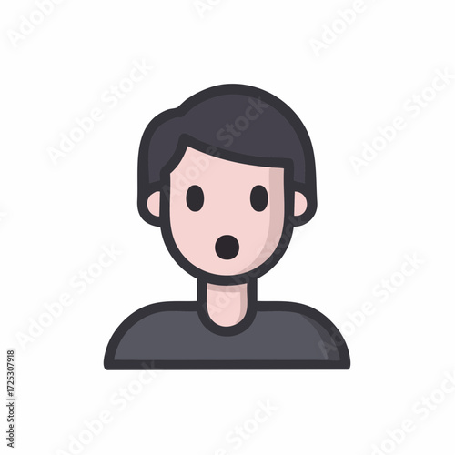 Minimalist flat design icon of a surprised person avatar showing shock or wonder