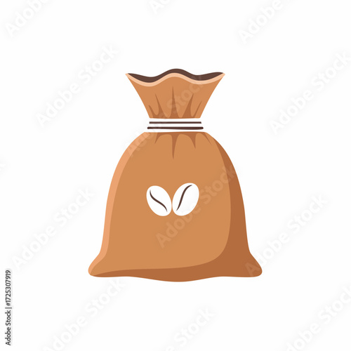 Brown burlap bag with coffee beans graphic illustration