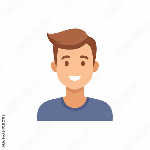 Happy Young Man with Brown Hair Smiling Character Avatar Vector Illustration