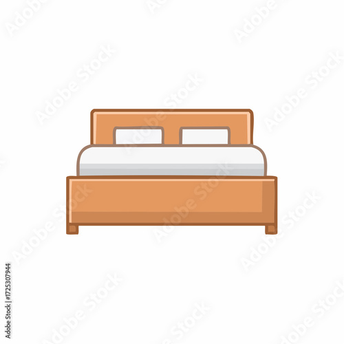 Cute Bedroom Furniture Double Bed with Two Pillows Cartoon Icon Isolated Design Element