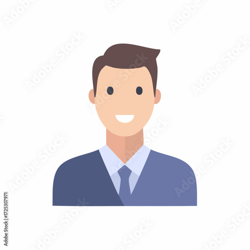 Flat Illustration of a Smiling Man in a Suit and Tie. Corporate Vector Avatar.
