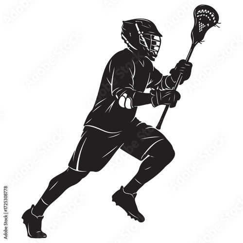 Dynamic Silhouette of a Lacrosse Player Running with Stick