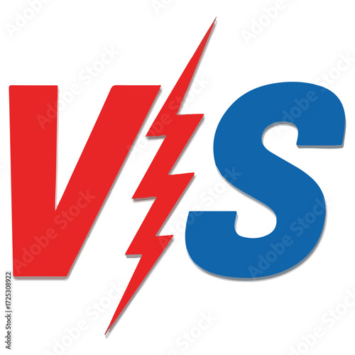 Red VS Blue Letters with Lightning Bolt Symbolizing Competition and Opposition.