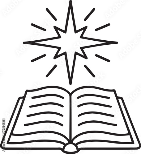 Literary Revelation: An open book is illuminated by a radiant star, evoking themes of knowledge, guidance, and spiritual discovery.