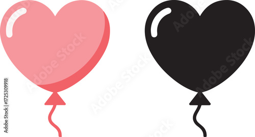 Pink and black heart shaped balloons isolated symbolizing love celebration anniversary valentine's day romantic event vector