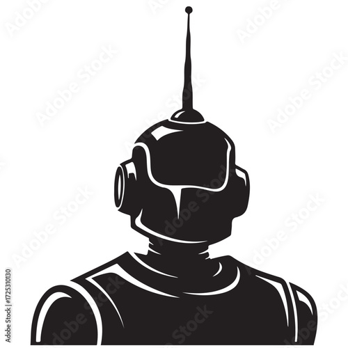 Retro Style Robot Head and Shoulders with Antenna Illustration