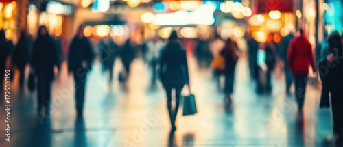 Wallpaper Mural Blurred City Streetscape at Night: Anonymous Figures Stroll Through Illuminated Urban Landscape Torontodigital.ca