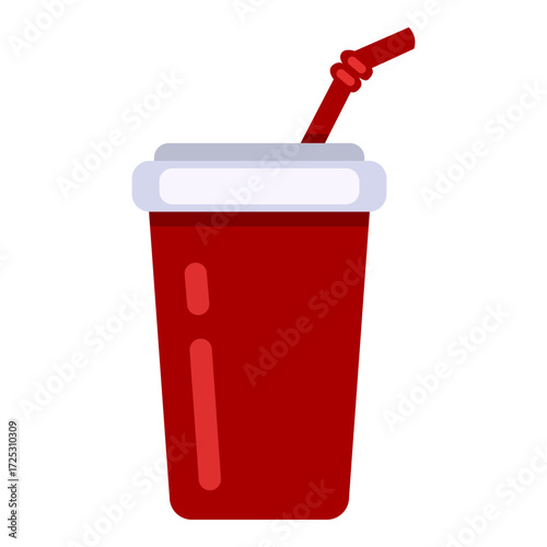 Vector Flat Color Icon - Plastic Glass with Straw