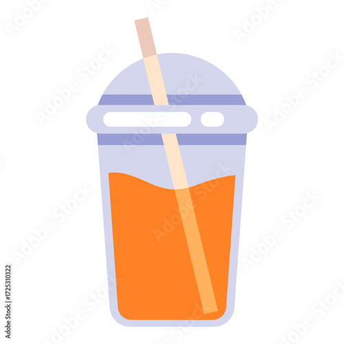 Vector Flat Color Icon - Plastic Glass with Straw