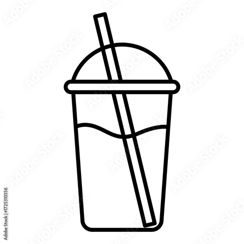 Vector Outline Icon - Plastic Glass with Straw