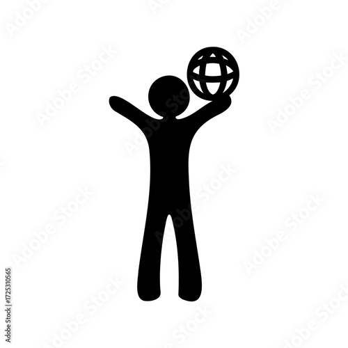 Person silhouette holding up a global sphere, representing global success concept