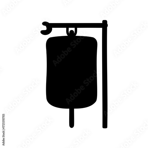 Simple graphic silhouette of an IV drip bag hanging from a stand