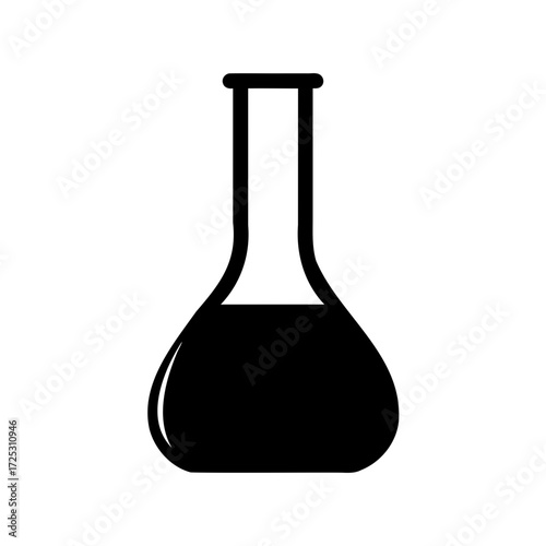 A simple black and white drawing of a laboratory flask filled with liquid