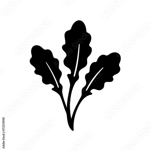 Simple Black and White Illustration of Three Arugula Leaves on White Background