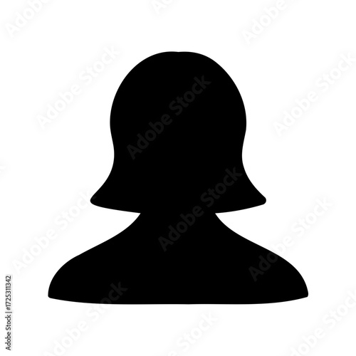 Black silhouette of a woman with short wavy hair on white backdrop