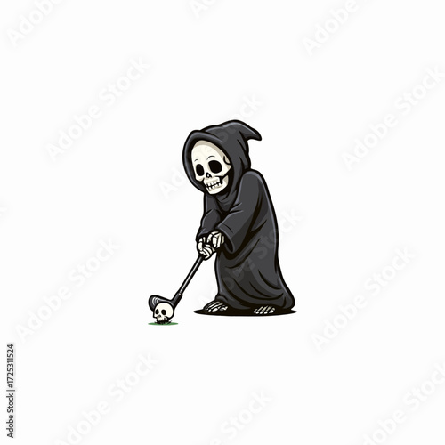 Grim Reaper Playing Golf with Skull Golf Ball