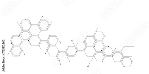 Abstract white hexagon concept background. Hexagonal Molecular structure abstract tech network pattern. Abstract geometric hexagon with connecting dots and lines. Minimalist abstract background.