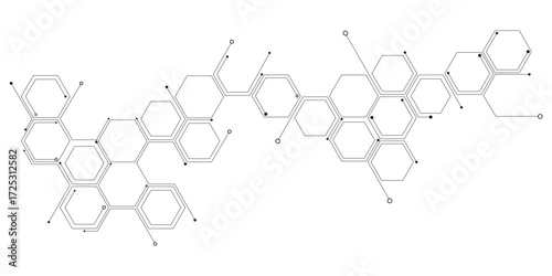 Abstract white hexagon concept background. Hexagonal Molecular structure abstract tech network pattern. Abstract geometric hexagon with connecting dots and lines. Minimalist abstract background.