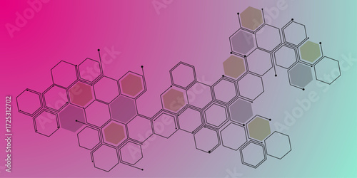 Genetic engineering and molecular structure, hexagon DNA network, science chemical and biotechnology concept. Abstract technology connects concept white geometric hexagons pattern with medical.