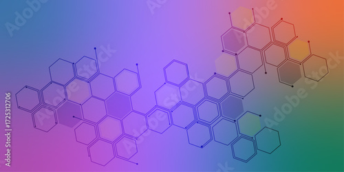 Genetic engineering and molecular structure, hexagon DNA network, science chemical and biotechnology concept. Abstract technology connects concept white geometric hexagons pattern with medical.