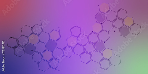 Genetic engineering and molecular structure, hexagon DNA network, science chemical and biotechnology concept. Abstract technology connects concept white geometric hexagons pattern with medical.