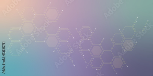 Genetic engineering and molecular structure, hexagon DNA network, science chemical and biotechnology concept. Abstract technology connects concept white geometric hexagons pattern with medical.