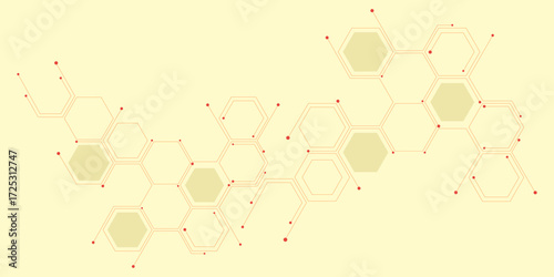 Genetic engineering and molecular structure, hexagon DNA network, science chemical and biotechnology concept. Abstract technology connects concept white geometric hexagons pattern with medical.