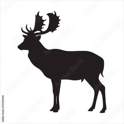  Fallow Deer side view vector silhouette on white background