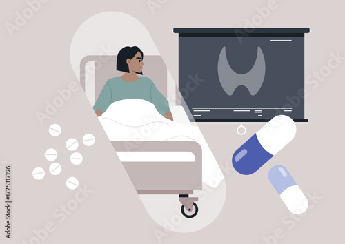 A patient rests in a hospital bed surrounded by medical supplies and examination tools, symbolizing recovery and the importance of health monitoring in medical environments