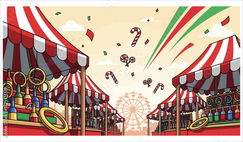 Vector art of festive christmas carnival with candy canes