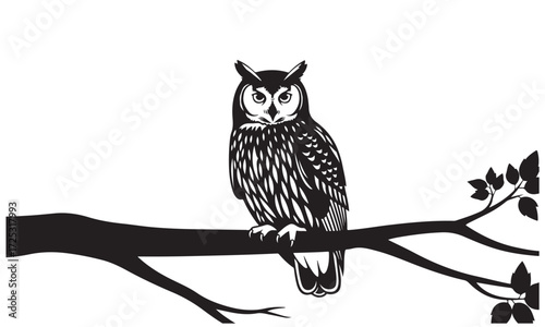 Black Silhouette of an Owl Perched on a Tree Branch