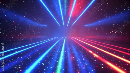 A vibrant, futuristic tunnel featuring radiating neon light trails, creating a dynamic and otherworldly space.