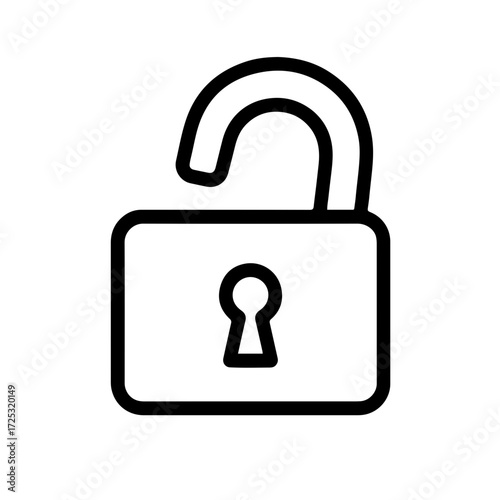 Open padlock black and white outline vector icon