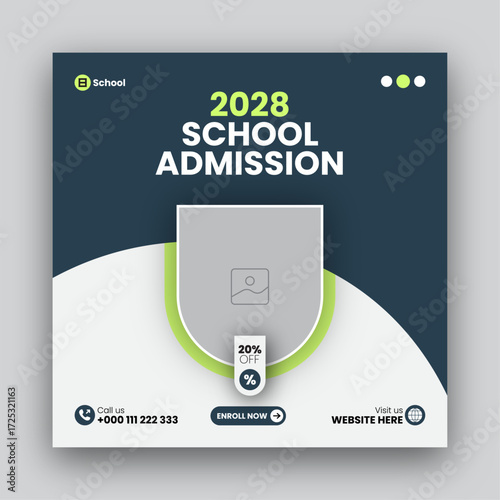 School admission promotion social media post web banner design template