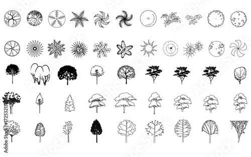Top View Vector Icons of Trees and Plants for Floor Plan and Architectural Design Projects	