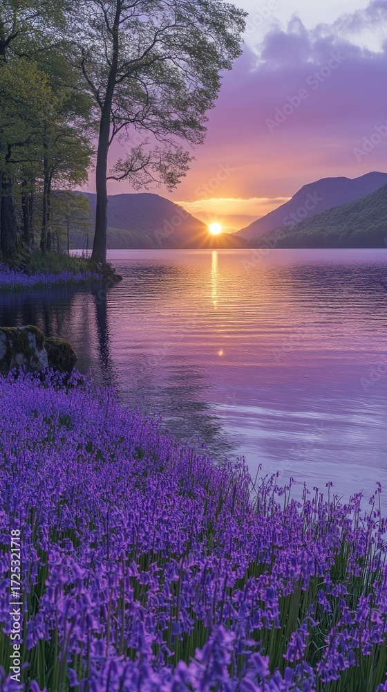 Obraz premium Serene Sunset over Purple Lake