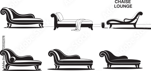 Black chaise lounges with decorative elements sofa