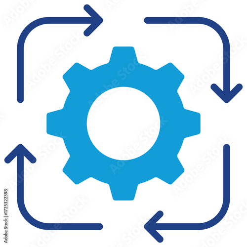 Process Cycle Glyph Dual Tone Blue Icon Design Vector - gear with arrows symbolizing continuous process, workflow, and system optimization