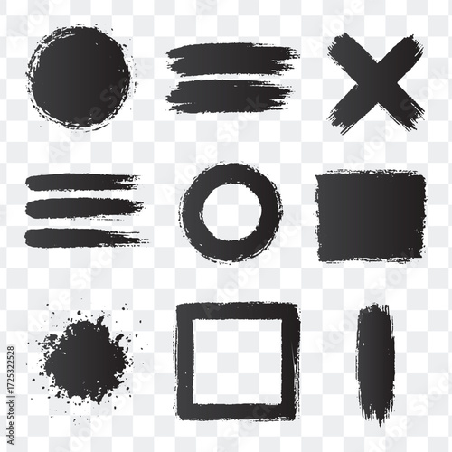 Black Grunge Brush Stroke Design Elements Set