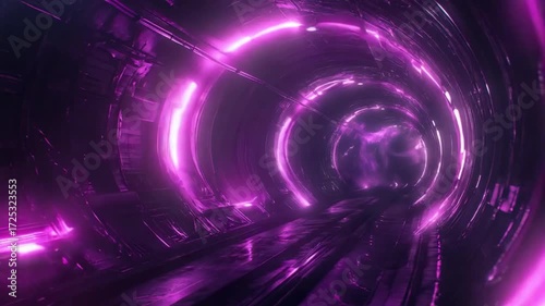 Futuristic glowing purple tunnel with circular patterns symbolizing digital world, speed, and technological imagination