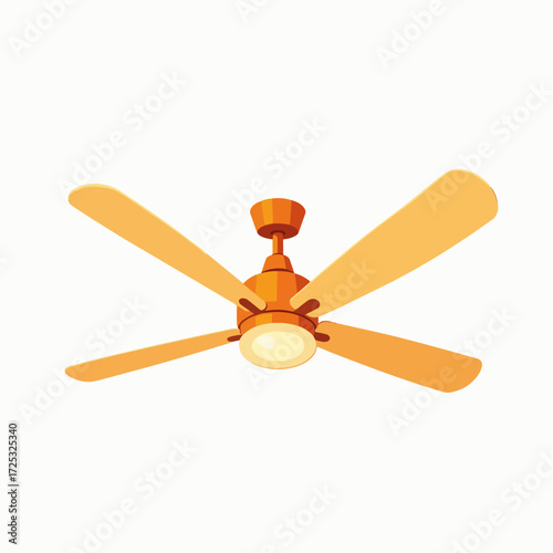 Ceiling fan with four wooden blades and light kit is depicted, shining in comfortable ambiance. The ceiling fan provides airflow in room, ensuring pleasant environment.