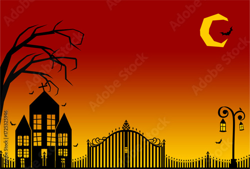 horror cemetery tree with bats halloween card