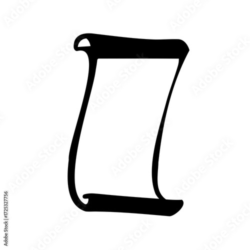 Black and white drawing of an antique scroll with curled edges and shading