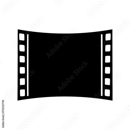 A single black and white filmstrip, with a slightly curved perspective